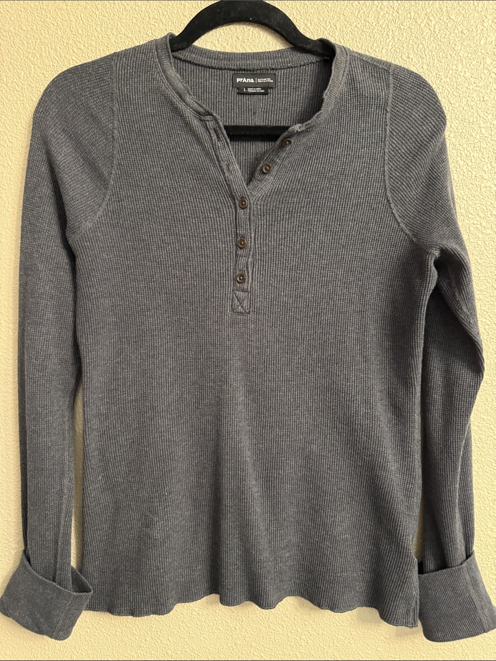Prana Women’s Gray Crewneck Henley Thermal Sweater Large